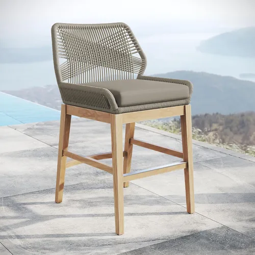 Vista 2 de Wellspring Outdoor Teak and Rope Counter Stool Light Gray Greige