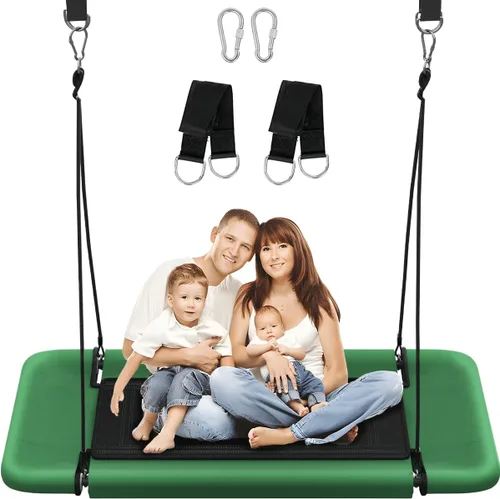 Vista 10 de Columpio de árbol rectangular de 40 pulgadas para niños y adultos, columpio de plataforma ajustable con correas para colgar, capacidad de 700