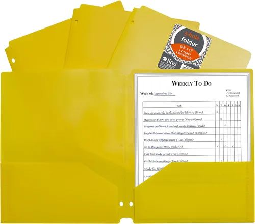 Vista 14 de Carpeta C-Line Poly Portfolio con dos bolsillos, resistente, con tres agujeros perforados, azul, caja de 25 carpetas (32935), Variados