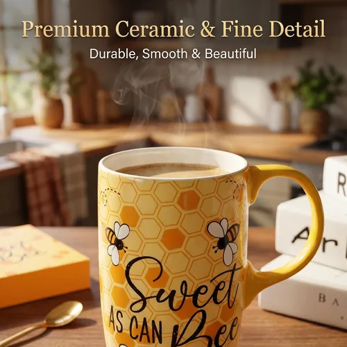 Vista 4 de DUSVALLY Taza de café alta de cerámica, juego de regalo de taza de café de amigos, taza de viaje con tapa para oficina y hogar, taza de porcelana