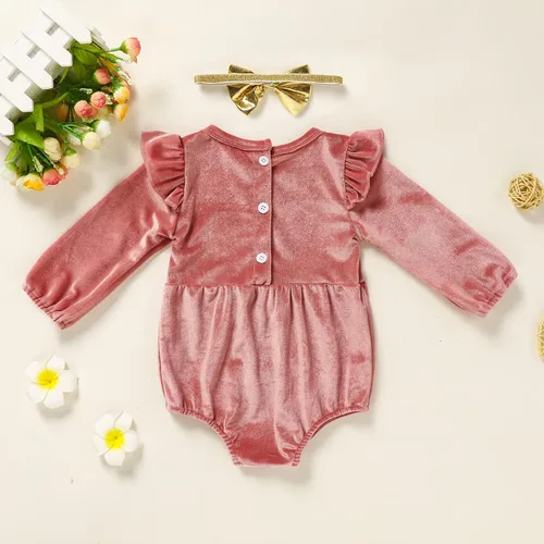Vista 23 de GRNSHTS Ropa de primer cumpleaños para niña de terciopelo de un año de edad, mameluco de manga larga + diadema, 2 piezas de trajes de pastel