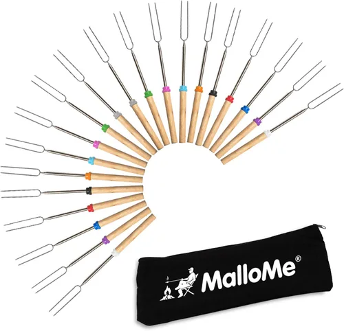 Vista 12 de MalloMe Smores Sticks para hoguera larga – Kit de palos para asar malvaviscos – Pinchos Smore Pinchos Hot Dog Tenedor Camphoguera Equipo de Cocina