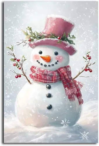 Vista 20 de MNFGMH Arte de pared de muñeco de nieve de Navidad, impresión en lienzo de vacaciones de invierno, imagen pintura de Navidad, regalo festivo