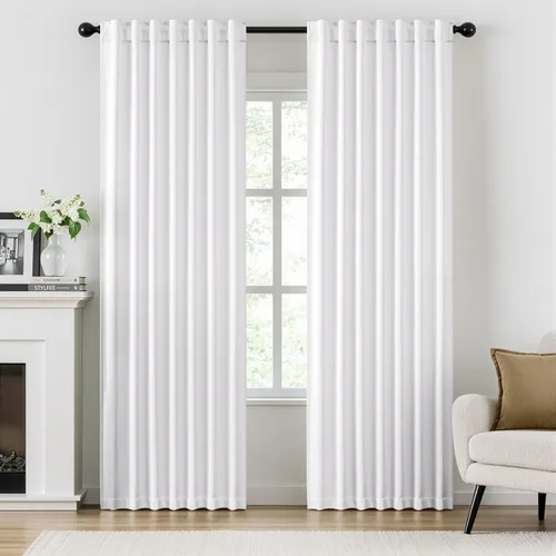 Vista 31 de ANRODUO Juego de 2 cortinas con bloqueo de luz del 99%, cortinas de 84 pulgadas de largo, cortinas negras para dormitorio, cortinas con aislamiento