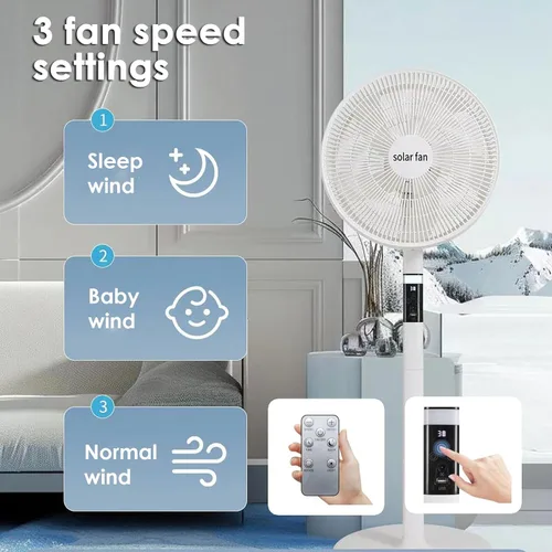 Vista 3 de Ventilador solar portátil de 16 pulgadas, ventilador derecho oscilante Negro