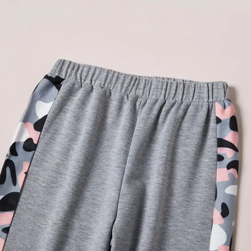 Vista 6 de PATPAT Conjunto de 2 piezas para niñas, camiseta de bloque de color de leopardo, camiseta de cuello redondo, leggings negros, pantalones deportivos