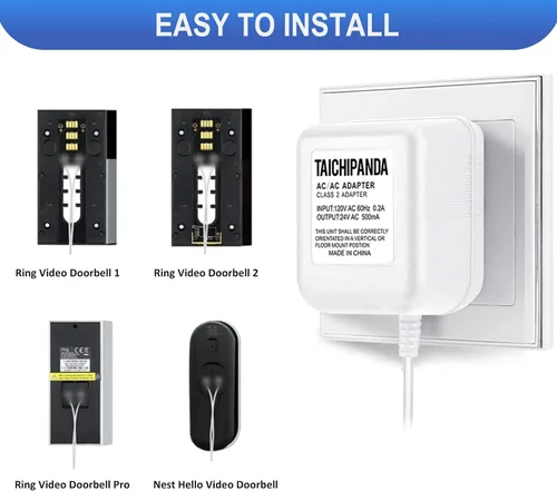 Vista 3 de TAICHIPANDA - Transformador de 24 voltios, adaptador de cable C para termostatos Nest Honeywell y Sensi, transformador de timbre para Nest Hello
