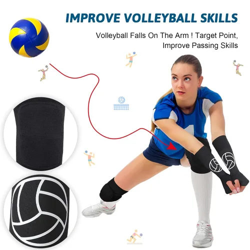 Vista 5 de Hungdao 1 juego de rodilleras de voleibol y manga para brazos, accesorios de voleibol, funda para antebrazo, codo, muñequera con almohadilla