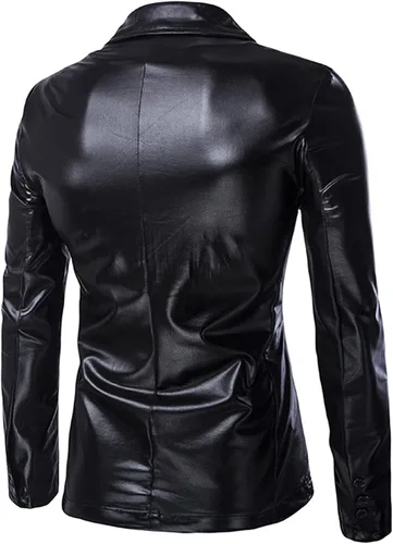 Vista 2 de Men's 2 Pieces Shiny Suit Night Club Metallic Moto Style Blazer Suits 2 Button Tuxedo Party Disco Jacket and Pants Sets