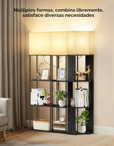 Vista 8 de OUTON Floor Lamp with Shelves, Modern Square Standing Shelf Lamp, Black Black & Square