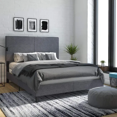Vista 4 de DHP Janford - Cama tapizada con diseño elegante, Tela, Gris (Grey Linen)