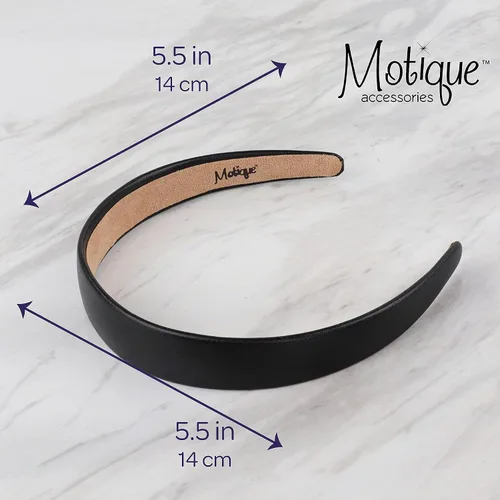 Vista 5 de Motique Accessories Diadema de cuero vegano de 1 pulgada para mujeres y niñas (negro)