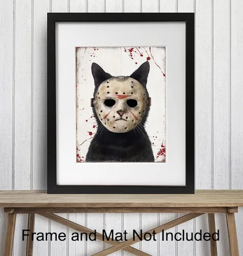 Vista 3 de Arte y diseño de pájaro amarillo de gato – Arte de pared de viernes 13 – Bonita decoración de gato para hombres – Divertido regalo de gatito