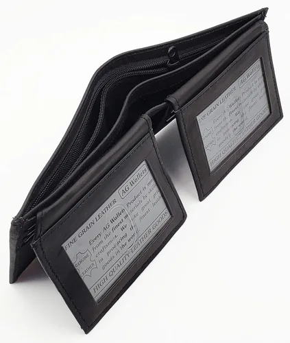 Vista 6 de AG Wallets Tarjetero de cuero para hombre con ventanas de identificación dobles abatibles, Negro -, Cartera plegable