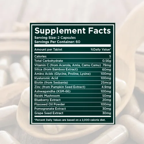 Vista 2 de Potenciador de colágeno a base de plantas, soporte vegano con vitamina C, aminoácidos y ácidos hialurónicos, 700 mg/porción, sin OMG, sin gluten