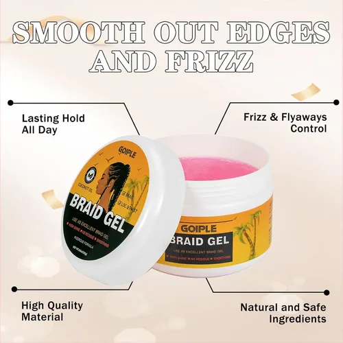 Vista 3 de Gel de Trenzado de Agarre Fuerte Extra Fuerte y Domador de Bordes - Domina el Encrespamiento, Mousse Suavizante para Twists, Locs, Trenzas, Cornrows