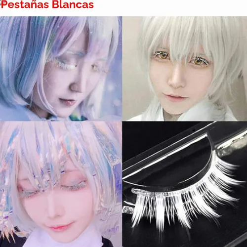 Vista 3 de Pestañas Postizas Blancas de Halloween Herramientas de Extensión de Pestañas Blancas para Ojos Anime Cosplay Maquillaje de Aspecto Natural Pestañas