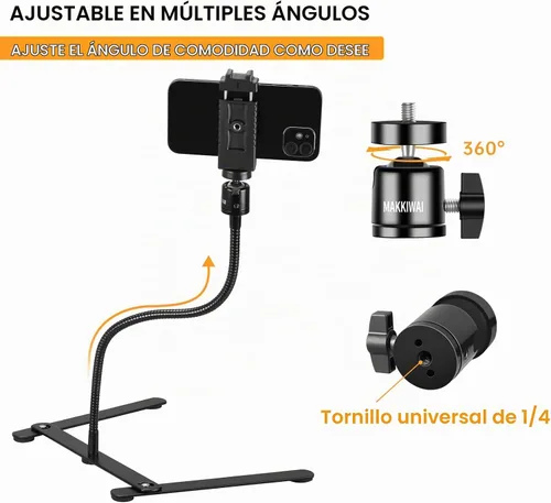 Vista 3 de Soporte de teléfono para grabación, trípode de teléfono ajustable