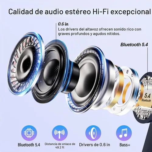 Vista 3 de Auriculares inalámbricos, auriculares Bluetooth 5.4, pantalla táctil multifunción con 5 modos de ecualización, auriculares estéreo de 48 horas