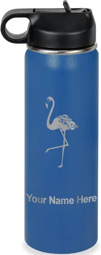 Vista 27 de LaserGram Botella de agua personalizada, flamenco, acero inoxidable de doble pared aislada al vacío con popote superior, regalo grabado