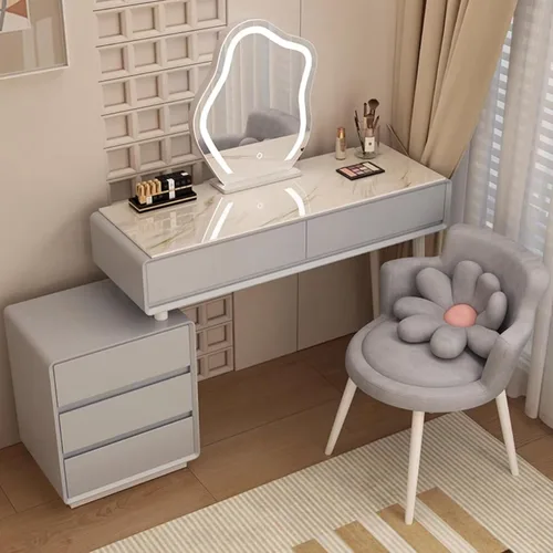 Vista 23 de Tocador con espejo con luces, mesa de tocador con cajones, mesa de maquillaje blanca, 3 modos de iluminación de brillo ajustable, para dormitorio