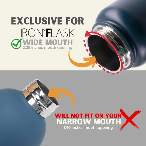 Vista 3 de IRON °FLASK - Botella de agua de boca ancha con tapa flexible con pajilla, paquete de 2 Tapa flexible con popote para botellas de agua de boca