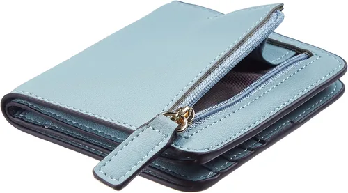 Vista 7 de Gostwo - Cartera compacta de piel genuina de lujo para mujer con bloqueo de RFID y ventana de identificación