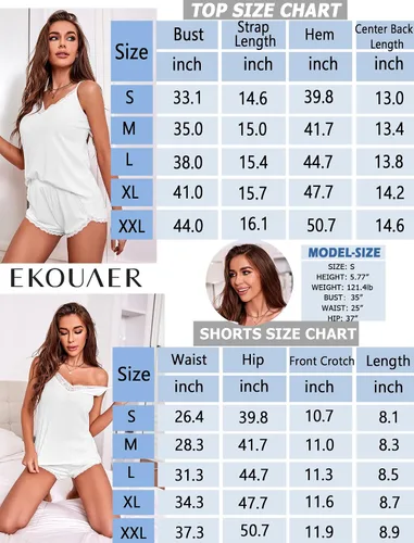 Vista 6 de Ekouaer Conjunto de pijama para mujer, ropa de dormir suave de 2 piezas con cuello en V y encaje