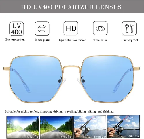 Vista 6 de HJSTES Square Polarized Sunglasses Womens Men Trendy Hexagon Frame Sun Glasses UV400 Protection
