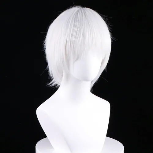 Vista 29 de Peluca corta de pelo sintético para hombre, color naranja