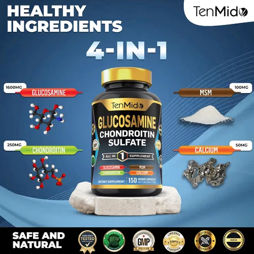 Vista 6 de Suplemento MSM de glucosamina condroitina para hombres y mujeres - Fórmula 4 en 1 - Apoyo a la salud de las articulaciones y los huesos - 150