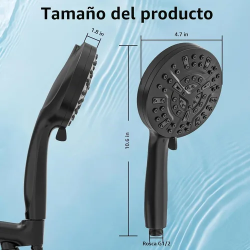 Vista 8 de High Pressure Filtered Shower Head with Handheld, 9 Spray Modes 4.7" Shower Head, 59" long hose, 10 Layers Filter for Hard Water, Remove Chlorine