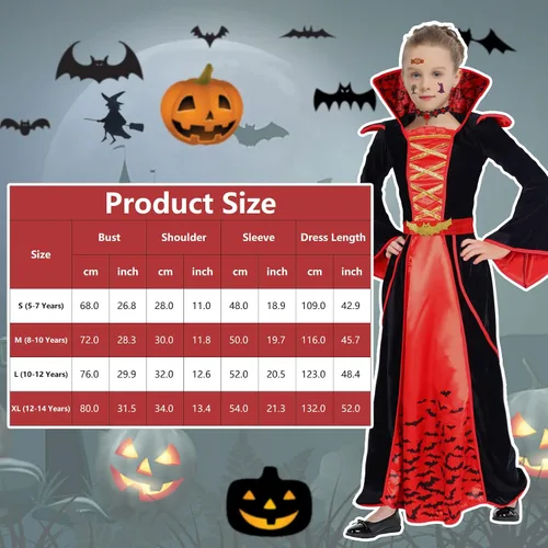 Vista 7 de Disfraz de vampiro para niñas, disfraz de vampiro de Halloween para niñas, disfraz de vampiro