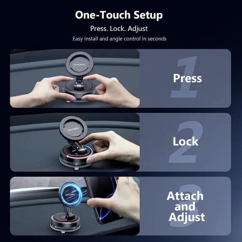 Vista 7 de SYNCWIRE para soporte de coche MagSafe [Diseño de 2 ejes] Gel adhesivo nano + ventosa magnética con soporte para teléfono para salpicadero