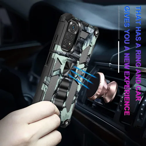 Vista 6 de Funda para Redmi Note 11S, funda para Redmi Note 11 4G, funda de camuflaje militar con protección de grado militar probada contra caídas y cubierta
