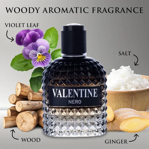 Vista 2 de Valentine Nero para hombre, colonia aromática amaderada, 3.4 onzas líquidas
