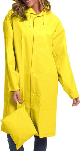 Vista 4 de Poncho de lluvia de EVA reutilizable para adultos, unisex, hombres y mujeres, impermeable largo transparente con capucha