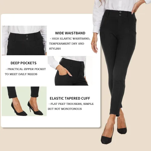 Vista 6 de XELORNA Pantalones de yoga para mujer, leggings elásticos y ajustados, pantalones casuales de negocios, con bolsillos