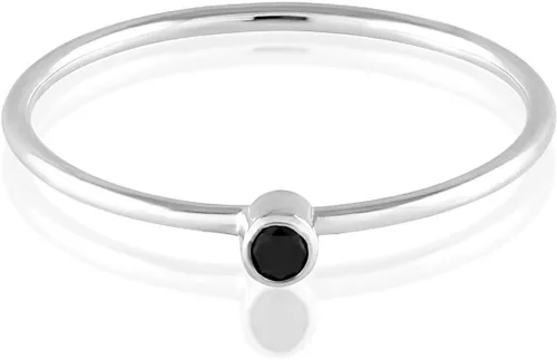 Vista 3 de Black Diamond Ring - Solitaire Stackable Thin Rings for Women - Round Cut Genuine Diamonds on Tiny 14k Real Gold Band - Small Promise Jewelry