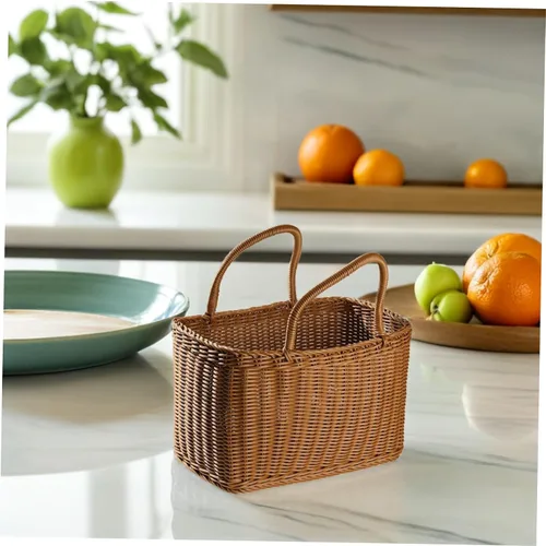Vista 6 de Cesta tejida de mimbre, cesta multiusos de sauces naturales con asa, cesta decorativa de flores, cesta de embalaje de frutas
