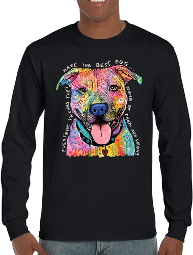 Vista 2 de Dean Russo Pets Art Pit Bull Camiseta de manga larga Todos tienen los mejores perros