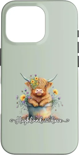 Vista 20 de Lindo bebé Highland vaca ternero amor primavera pastel novedad caso para iPhone 16