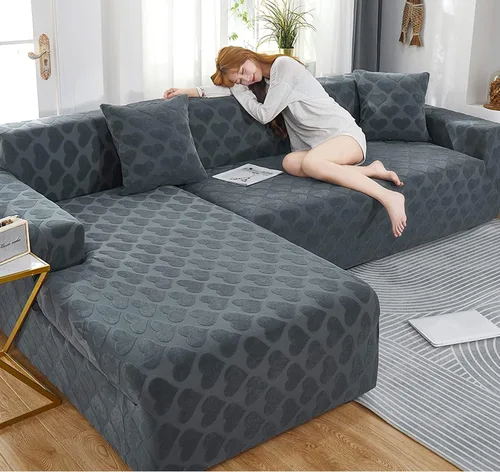 Vista 21 de IMYOGI Fundas de sofá de alta elasticidad con estilo en forma de L, fundas de sofá de color sólido, tela jacquard, lavable a máquina, protector