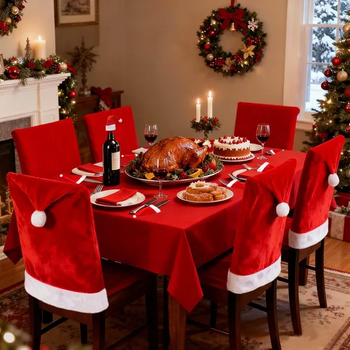 Vista 6 de VADOO 2 fundas de silla de Navidad, cubierta trasera de silla de Navidad para decoración de Navidad, vacaciones, comedor, 2