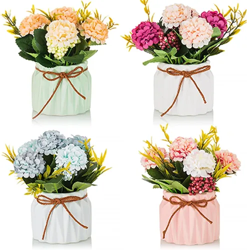 Vista 9 de BLOSMON Flores sintéticas en jarrón para decoración de mesa, 2 piezas, pequeñas, rosas rosadas