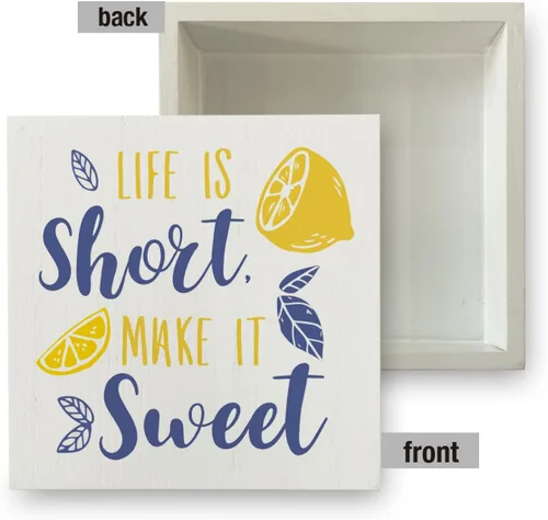 Vista 3 de Cartel de madera de limón rústico con texto en inglés «Rustic Life is Short Make It Sweet Lemon», letrero decorativo de verano, placa de bloque