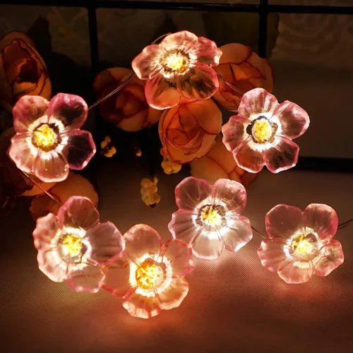 Vista 9 de Cadena de luces con 40 LED en forma de flor de rosa, 13 pies, funciona con pilas, luces de hadas románticas para decoración del día de San Valentín