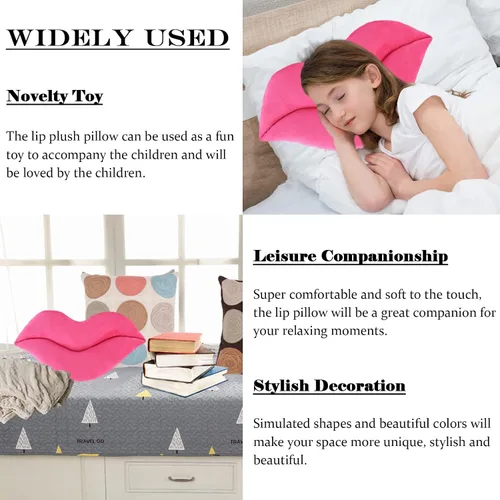 Vista 4 de zhidiloveyou - Almohada de labios de peluche rosa con cara sonriente, cojín de 23.6 pulgadas Almohada decorativa suave