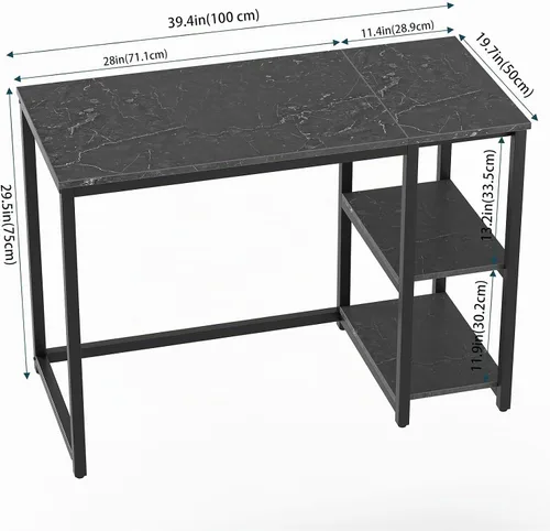 Vista 3 de SINPAID - Escritorio para computadora de 40 pulgadas con estantes de 2 niveles, escritorio resistente para la oficina de casa con gran espacio