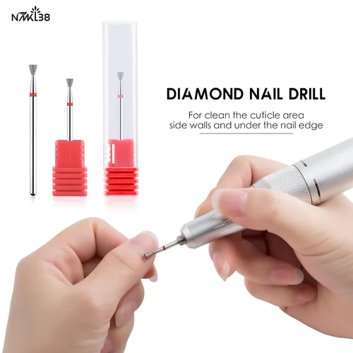 Vista 4 de Brocas de diamante cónico para preparación de uñas 3/32 vástago de broca limpiador de cutículas herramienta
